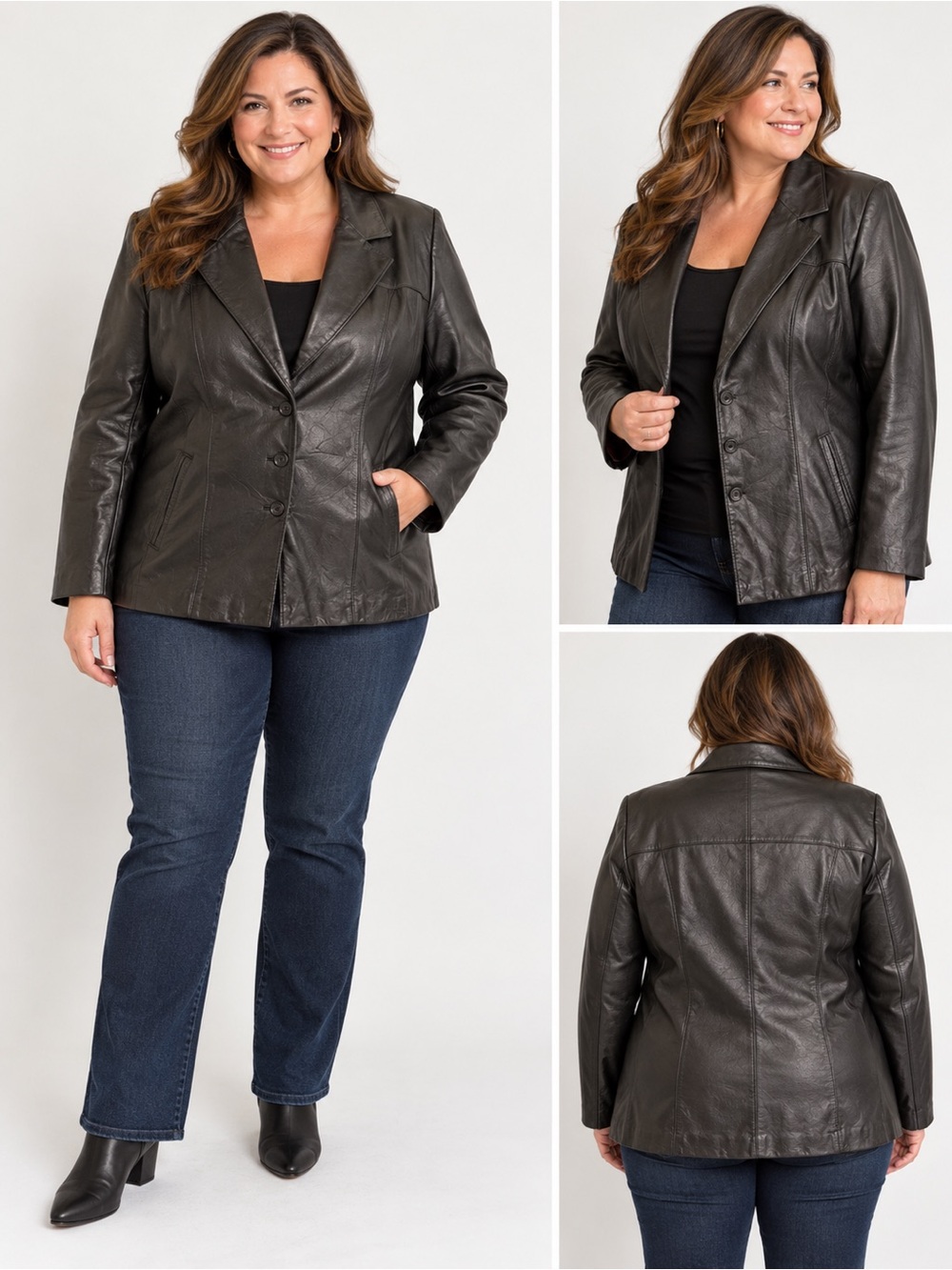 Wilson’s Leather Black Jacket Three Button Classic Genuine Leather XL